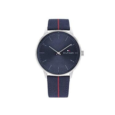 Imagem de Tommy Hilfiger Relógio masculino de quartzo com 2 ponteiros – estilo minimalista, caixa de aço inoxidável, uso diário casual, presente para ele, Azul e prata