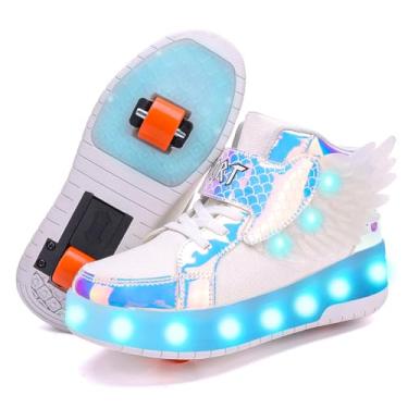 Imagem de Nsasy Tênis infantil com rodinhas para meninos e meninas com rodinhas e LED para e aniversário, Colorido, branco, 1 Little Kid