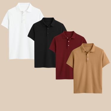 Imagem de Kit 4 Camisas Polo Masculina Clássica Manga Curta com Gola e Botões Conforto e Estilo-Masculino