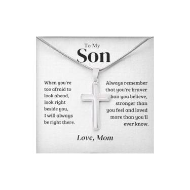 Imagem de 72ore Colar To My Son from Mom Corrente de Prata Pingente Cruz Colar de Proteção para Homens Joias de Aniversário Presentes para Filho, Sem Pedra Preciosa