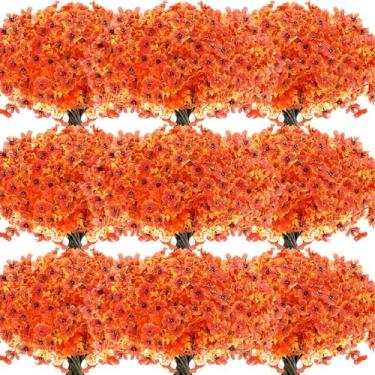 Imagem de Zeyune 56 pacotes de flores artificiais de outono ao ar livre falso outono laranja plástico violeta plantas artificiais resistentes a UV arbustos vegetal para o dia de Ação de Graças ao ar livre