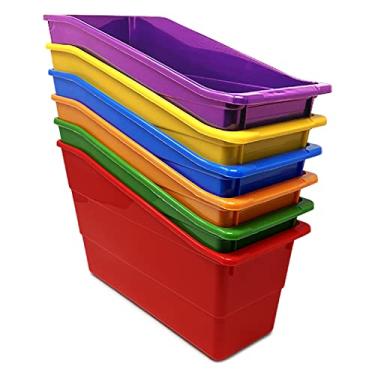 Imagem de Porta-livro, pasta, arquivo, fichário e compartimento - Organizador de arquivos vertical para casa ou sala de aula - Pacote com 6 compartimentos multicoloridos para livros com alça - Porta-livros para mesa e prateleiras