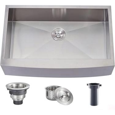 Imagem de Comllen Pia de fazenda comercial de aço inoxidável 304 cm x 50 cm, pia de cozinha de tigela única, calibre 16, 22 cm de profundidade, feita à mão, avental de fazenda frontal para pia de cozinha