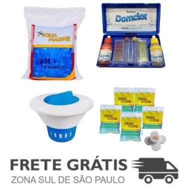 Imagem de Kit Barrilha Elevador Ph + Estojo pH + Clorador 05 Pastilhas - Aqua Ma