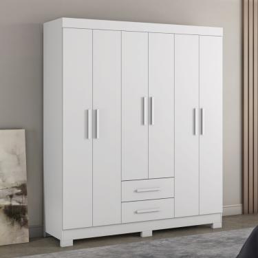 Imagem de Guarda Roupa Casal Flex com Pés 6 Portas 2 Gavetas NT5130 Notável - Branco New/Rosa