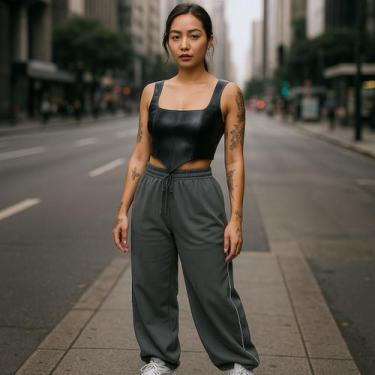 Imagem de Calça Street Reta Larga de Tactel Cordão na Cintura e Bolso - Lush!, C