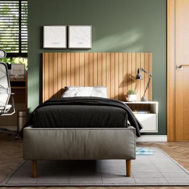 Imagem de Cabeceira Box Efeito Ripado Cross Solteiro 90x60cm Freijó - Movelove