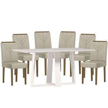 Imagem de Mesa de jantar 160 cm Rubi com Vidro Off White e 6 Cadeiras Amanda Imbuia Veludo Nude - New Ceval