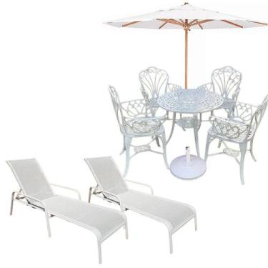 Imagem de Conjunto de Mesa Fortaleza com 4 Cadeiras Alumínio, Ombrelone e 2 Espr