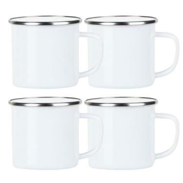 Imagem de Kit Caneca Ágata Esmaltada Branca Retrô 300ml com Borda Metálica (4 Unidades)