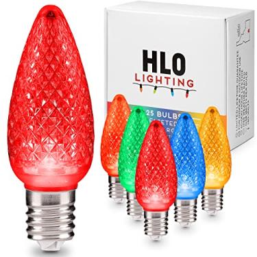 Imagem de Holiday Lighting Outlet Luzes de Natal C9 facetadas | Lâmpadas de LED multicoloridas Decoração de Natal | Decoração de Natal quente para uso interno e externo | 3 LEDs SMD em cada lâmpada | Conjunto de 25
