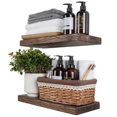 Imagem de BGMG Prateleiras flutuantes de madeira para parede de 45,7 cm, prateleiras de montagem de parede de madeira rústica para banheiro, sala de estar, quarto, cozinha, fazenda, conjunto de 2 a 45 x 17 x 3