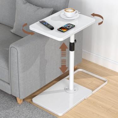 Imagem de Mesa C com altura ajustável, bandeja giratória de 360°, base de metal e madeira atualizada para evitar escorregões, mesas de descanso de braço de sofá, mesas de lanche para laptop, sofá-cama, jantar