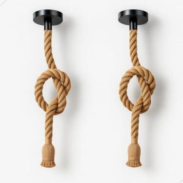 Imagem de Kit 2 Pendentes Luminária de Corda Sisal 1 Metro Estilo Retrô Vintage Rústico E27 Bivolt 127v e 220v para Área Interna