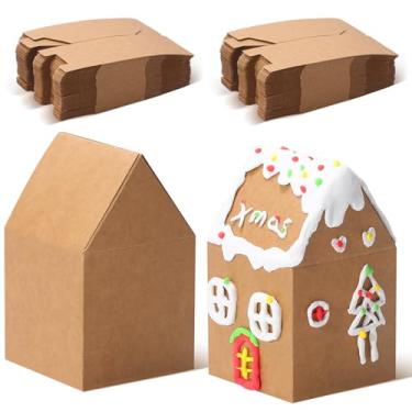 Imagem de COTOPHER Pacote com 60 caixas de papelão para casa de gengibre de Natal, 7,5 x 7,5 x 12,5 cm, kit de caixas em forma de casa, artesanato, casas de doces de Natal para decoração de festa de Natal