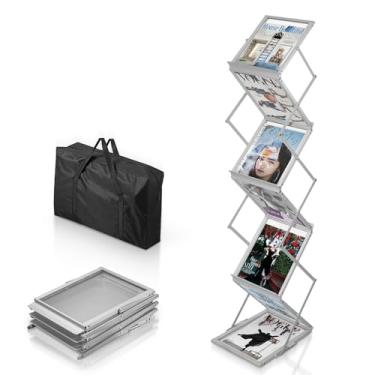 Imagem de XIDIHF Suporte dobrável de alumínio com 6 bolsos – Porta-revistas portátil com bolsa de transporte para feiras, exposições, escritório e exibição de varejo