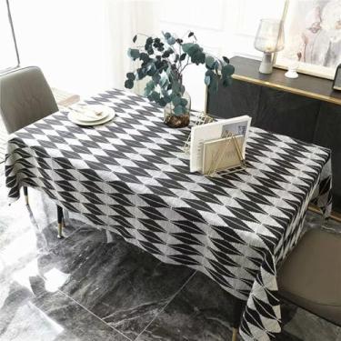 Imagem de Toalha de mesa de centro retangular para sala de estar, toalha de mesa de café, xadrez, com bolsos, lavável e impermeável, para cozinha, decoração de casa de inauguração de casa (diamante preto, 89 x
