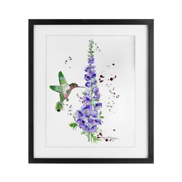 Imagem de Stupell Industries Impressão emoldurada Delphiniums and beija-flor preta sob vidro design por Susan Lugar, 53 x 43