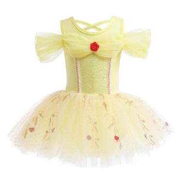 Imagem de Dressy Daisy Vestido tutu de princesa de beleza para meninas, collant, saia de tule, bailarina cintilante, roupa de dança, tamanho 5-6, amarelo