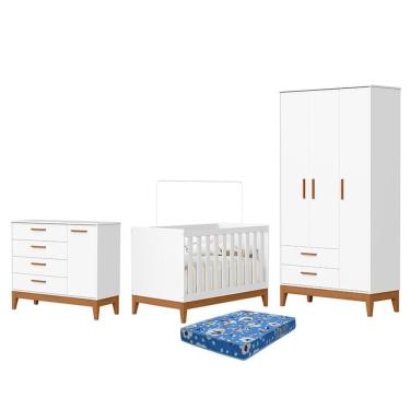 Imagem de Dormitório Infantil Flip Guarda Roupa 3 Portas, Cômoda 1 Porta e Berço com Colchão Physical - Reller Móveis