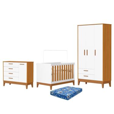 Imagem de Dormitório Infantil Flip Guarda Roupa 3 Portas, Cômoda 1 Porta e Berço com Colchão Physical - Reller Móveis