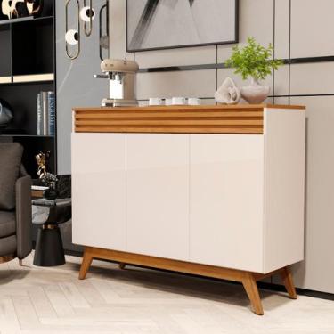 Imagem de Balcão Aparador Buffet Florence MDF com Detalhe Ripado 3 Portas, Pé Pa