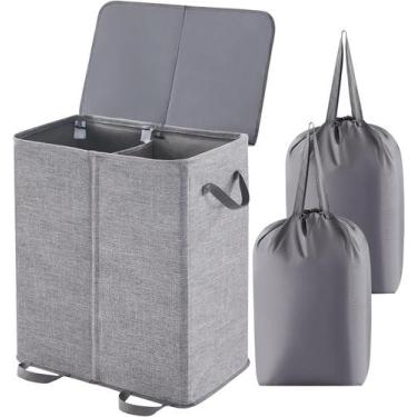 Imagem de Cesto de roupa suja Lifewit Double com tampa e sacos removíveis cinza