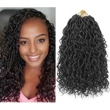 Imagem de Short Goddess Locs crochê cabelo 30,5 cm River Locs Boho Hippie Locs ondulado crochê com cabelo encaracolado no meio e extremidades tranças extensões de cabelo (7 pacotes, 30,5 cm, 1B)