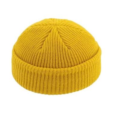 Imagem de Gorro de malha unissex boné moda hip-hop com punho curto boné quente c