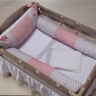 Imagem de Kit Berço Desmontável 3 Peças Chevron Rosa Camping  - Loja Baby