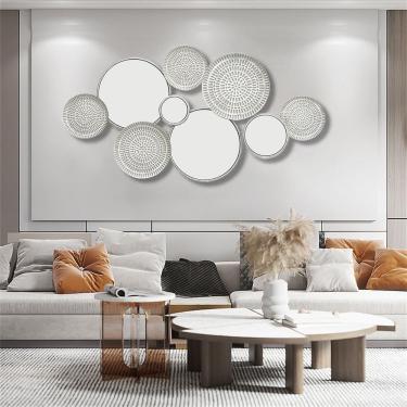 Imagem de Decoração De Parede De Círculos Geométricos Modernos 3d E Espelho Redondo Para Sala De Estar - Grande Arte De Parede De Metal Para Quarto, Escritório, Banheiro E Sala De Jantar, Silver