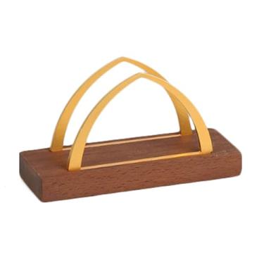 Imagem de Suporte de guardanapo quadrado suporte de toalha de papel vertical premium com madeira maciça de faia de nogueira de aço inoxidável dispensador de guardanapo (nogueira, 16 * 5,6 * 9 cm)