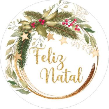 Imagem de Painel de Tecido Sublimado Redondo Feliz Natal Guirlanda Estrelas Dour
