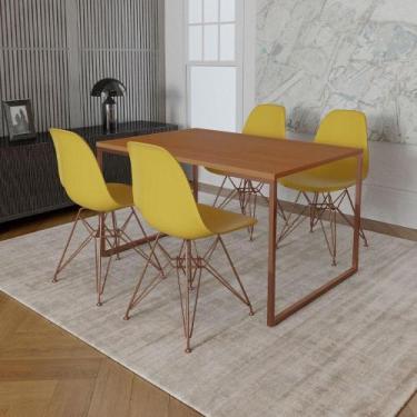 Imagem de Mesa Industrial Base Ferro Cobre Tampo 137X90 Canela 4 Cadeiras Ferro 