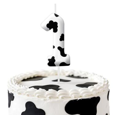 Imagem de Velas de aniversário de vaca, decoração de topo de bolo de 6 cm, velas número 1, decorações de aniversário, decorações de bolo de festa de aniversário, suprimentos de festa