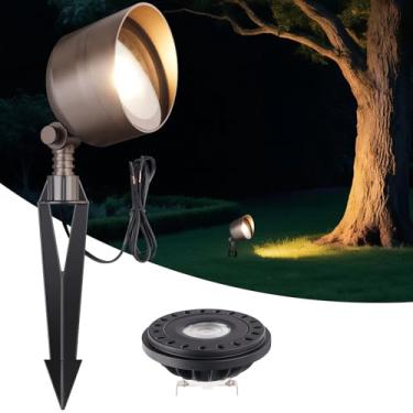 Imagem de Cheopha Holofote Par36 de baixa tensão em alumínio fundido, refletor externo ajustável de baixa tensão, com lâmpada LED Par36 substituível de 10 W (branco quente), holofote externo à prova d'água IP65