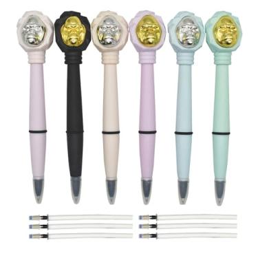 Imagem de Lopenle 6 canetas esferográficas engraçadas de gorila, macaco, orangotango, King Kong, canetas de animais com 6 refis de canetas esferográficas divertidas, tinta preta para escola, escritório, festa