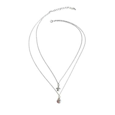 Imagem de Colar Gargantilha Boho Chic Tartaruga e Concha, Liga Metálica Prateada, 45-50cm