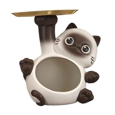 Imagem de Ｂｅｓｇａ Estátua de Gato da Fortuna, Porta-chaves de entrada, moderno, decorativo, base estável, decoração para casa, com bandeja de armazenamento, tigela para