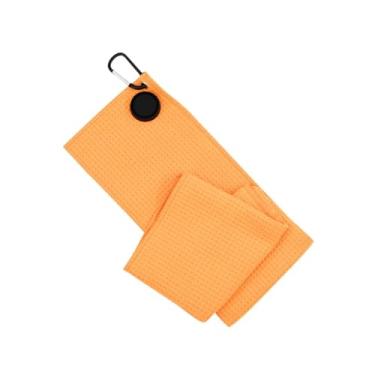 Imagem de YIJU Toalha de golfe portátil, pano de limpeza prático com gancho mosquetão, toalha de limpeza de bolas, Laranja