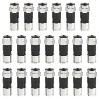 Imagem de Kaunosta Pacote com 20 conectores de compressão RG6, conector F de 75 Ohm com design de arruela condutora conectores coaxiais Weatherproot, compatível com conector universal de TV a cabo RG6 Dual, Tri