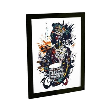 Imagem de Quadro Decorativo Ilustração Africana Mulher Tambor Tribo Decoração Poster Quarto Sala