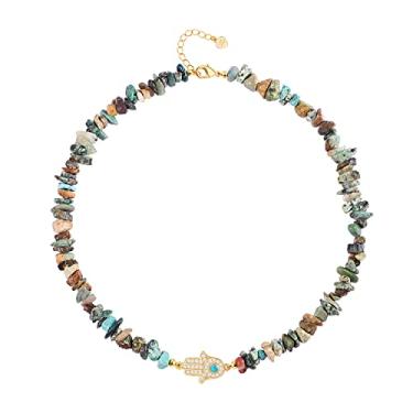 Imagem de Gargantilha de flúorita de cores mistas naturais de ouro 18 K CZ cravejada com pingente de olho turco para mulheres e meninas, colar de couro de pérola de água doce cultivada individualmente, joia de praia, Metal Gema, Zircônia cúbica,