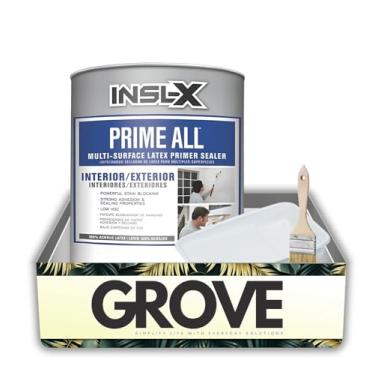 Imagem de Insl-X Prime All White Flat Base Acrílico Látex Primer Pacote 1 qt com Forro de Bandeja de Tinta Descartável, Pincel de Lascas Plana – Para Madeira, Secagem Rápida para Todas as Superfícies – Conjunto