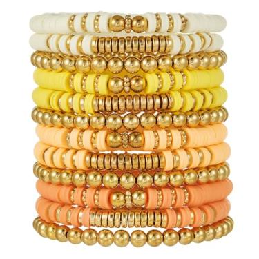 Imagem de HYHONEY Pulseiras de amizade com contas Heishi pulseiras fofas pulseiras de vinil argila disco contas surfista elástico verão praia pulseiras para mulheres, One Size, Pedra, argila