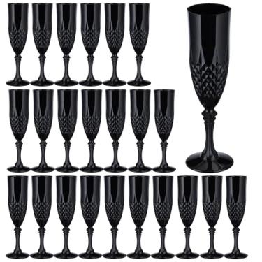 Imagem de Rkyhwowby Taças de champanhe de plástico, taças de vinho, taças de vinho, flauta de champanhe reutilizável para casamentos, despedidas de solteiro, brindes e eventos (24, preto)