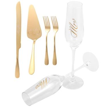 Imagem de Faca de bolo de aço inoxidável dourada, utensílios de corte de bolo de casamento elegantes, cortador de bolo vintage romântico gravado e espátula de servir para aniversário, aniversário, chá de panela