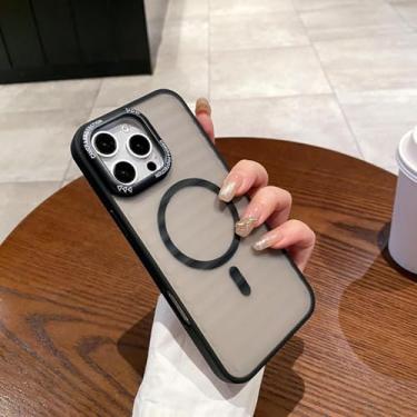 Imagem de HJZSZX Para iPhone 16 Pro Max Fashion Purple Stripe Clear Case Carregamento sem fio Magnetic Matte Cover (Para iPhone 16 Pro Max/Preto)