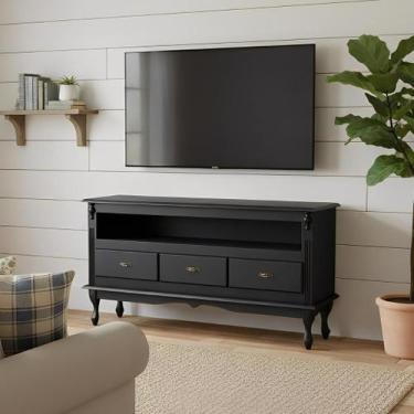 Imagem de Rack para Sala com Pés Luis XV 3 Gavetas e Nicho - Preto Laca - Meyer 