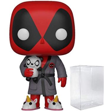 Imagem de POP Marvel: Deadpool Parody - Bedtime Deadpool in Robe Funko boneco de vinil (junto com capa protetora de caixa compatível), multicolorido, 9,5 cm